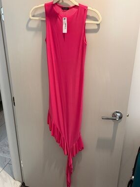 Nasty Gal Hot Pink Asymmetrical Ruffle Midi Dress